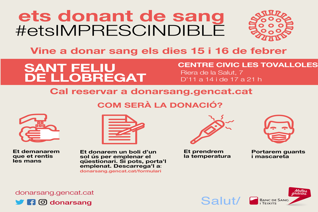 Jornades especials de donació de sang el 15 i 16 de febrer
